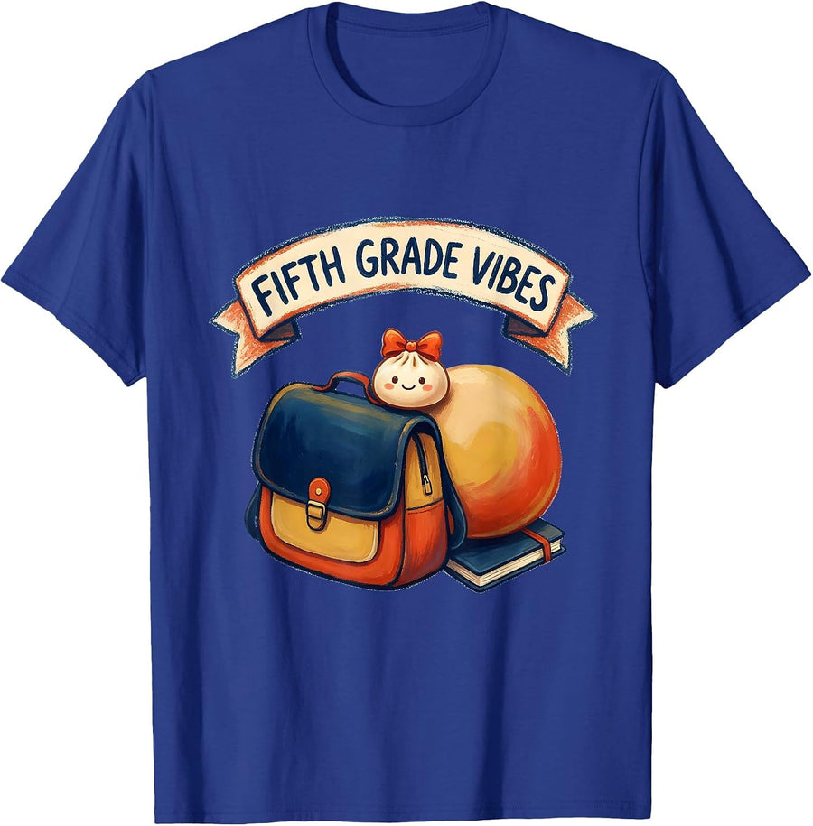Fifth Grade Vibes Cute Dumpling Back to School Girl Teacher T-Shirt - Royal Blue