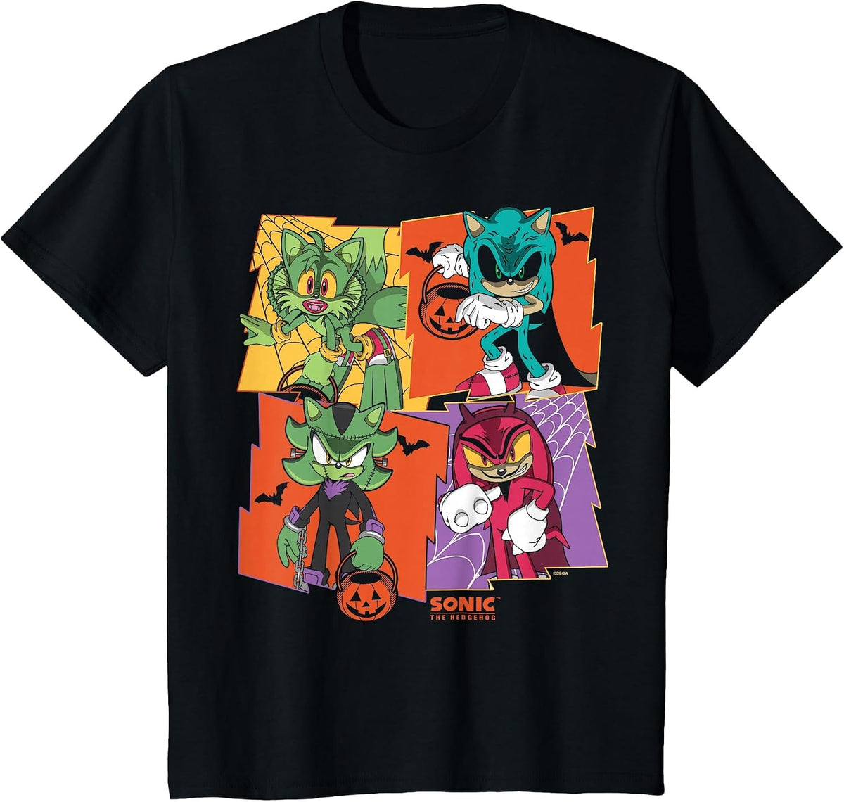 Sonic The Hedgehog Halloween Creepy Monster Portraits T-Shirt - Black