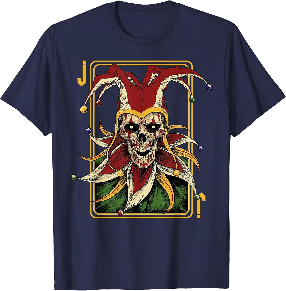 Evil Clown Shirt Playing Card Halloween Costume T-Shirt - Navy Blue