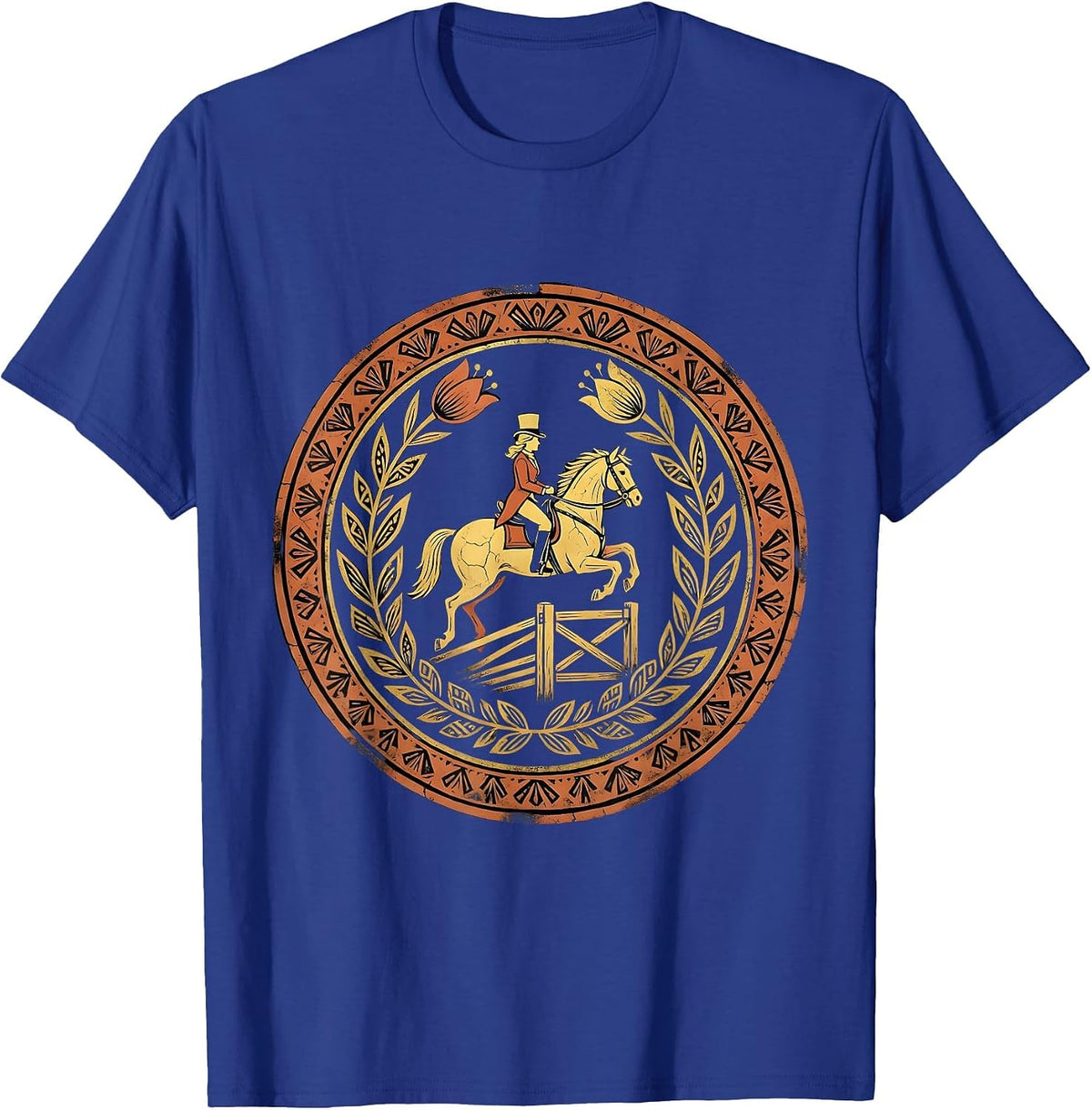 Equestrian Show Jumping Rider in Top Hat Graphic T-Shirt - Royal Blue