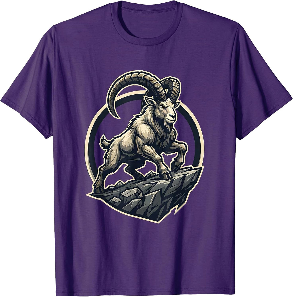 Mountain Goat Sheer Cliff Edge Balance Illustration T-Shirt - Purple