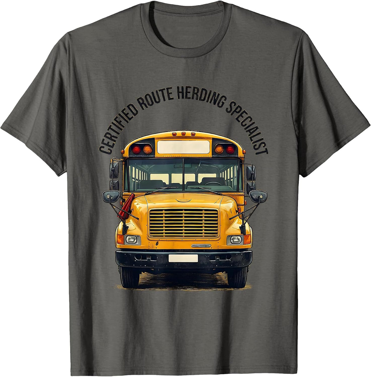Men's Certified Route Herding Specialist Funny School Bus Driver T-Shirt - Asphalt Grey