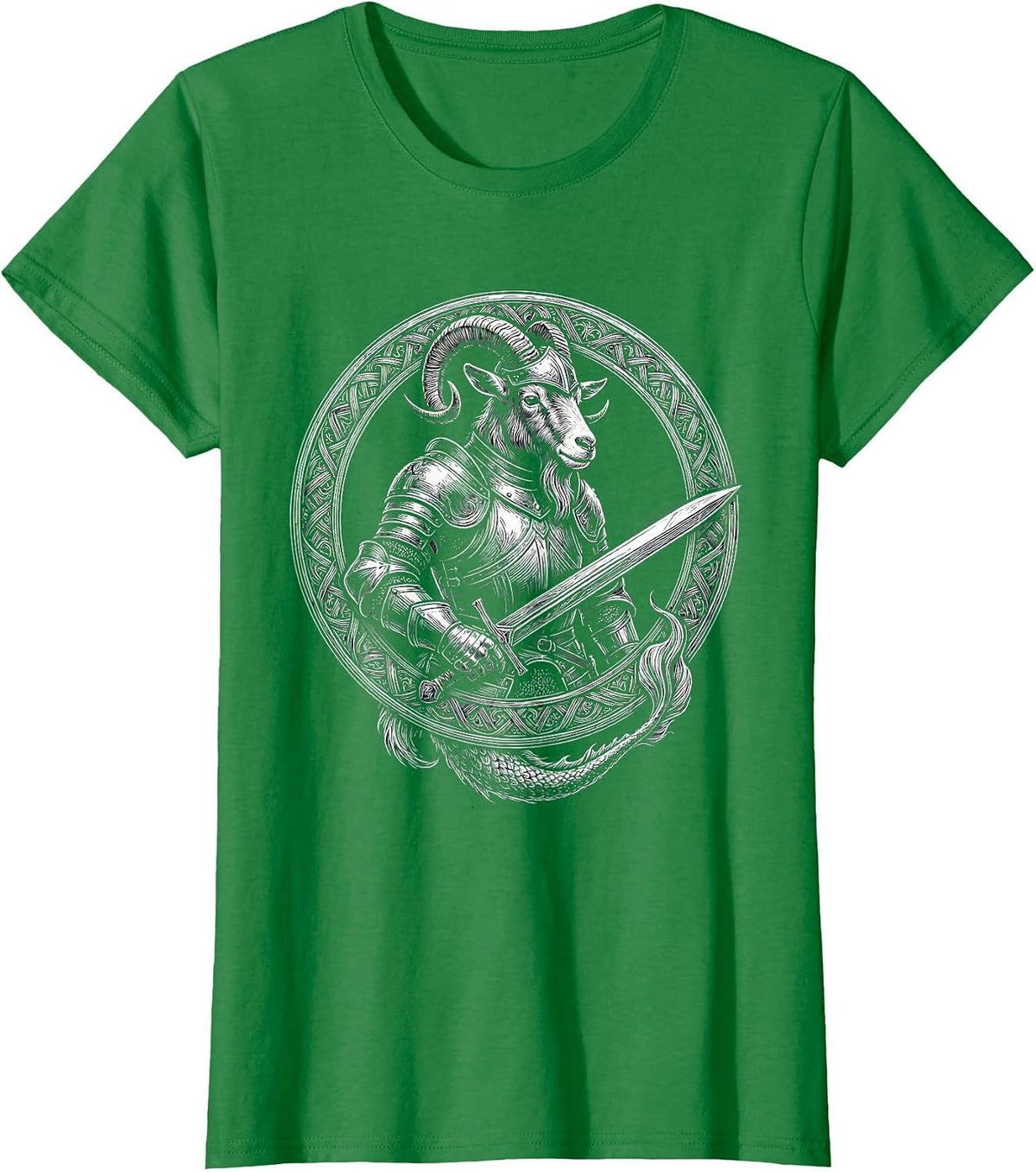 Capricorn Armored Goat Knight Broadsword Zodiac T-Shirt - Kelly Green