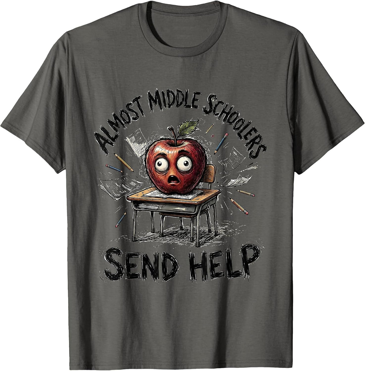 Almost Middle Schoolers Send Help 5th Grade Teacher T-Shirt - Asphalt Grey