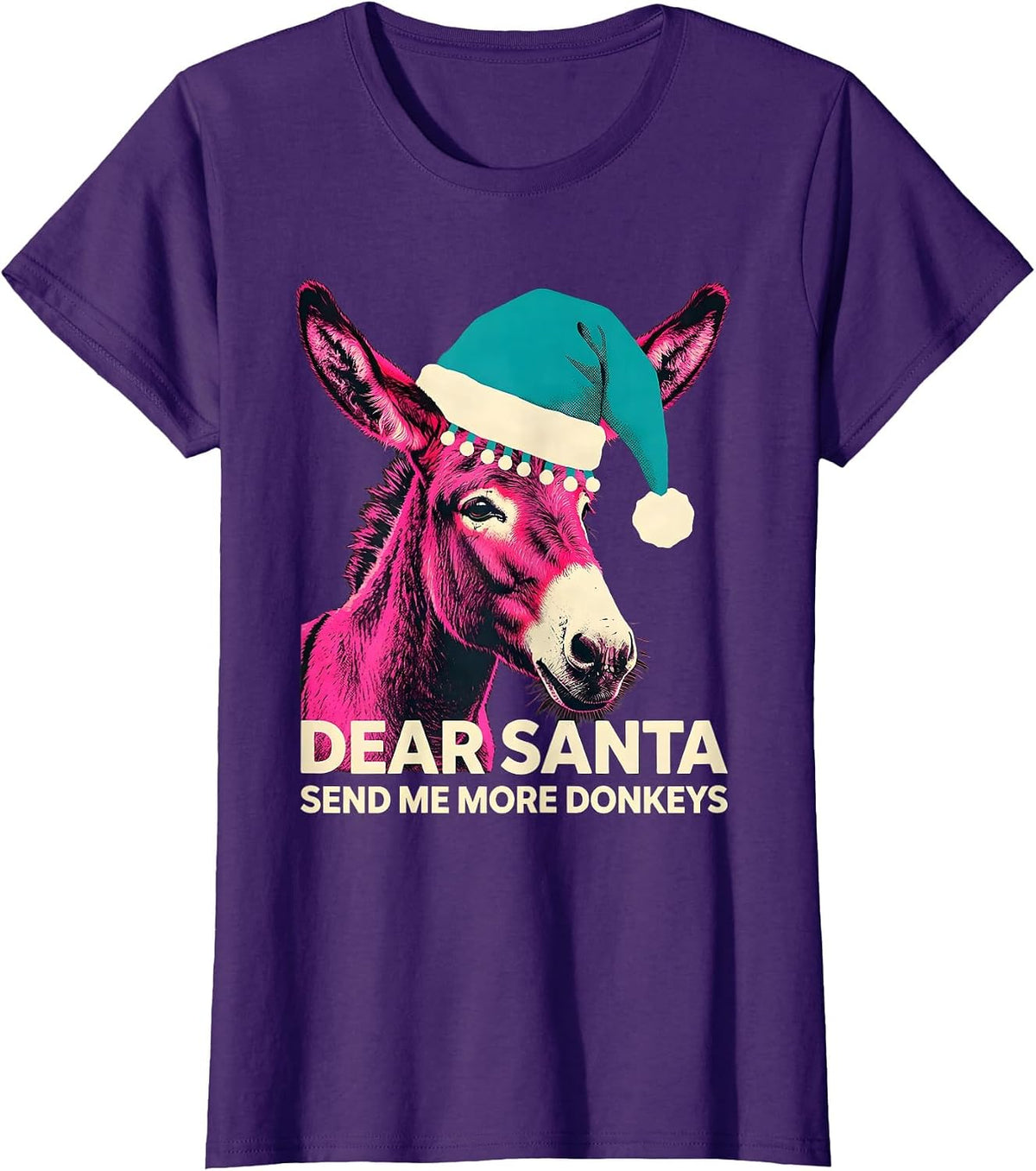 Women's Dear Santa, Send Me More Donkeys Whimsical Donkey Lover Farm T-Shirt - Purple
