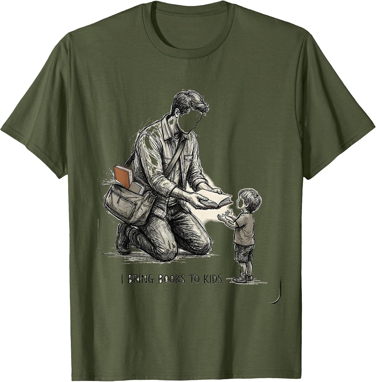 I Bring Books To Kids Literacy Advocate Teacher Librarian T-Shirt - Olive Green