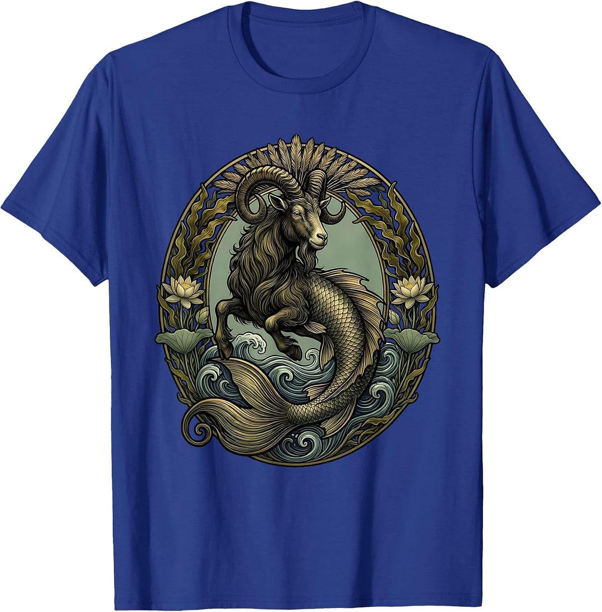Capricorn Ancient Sea-Goat Stone Tablet Zodiac T-Shirt - Royal Blue