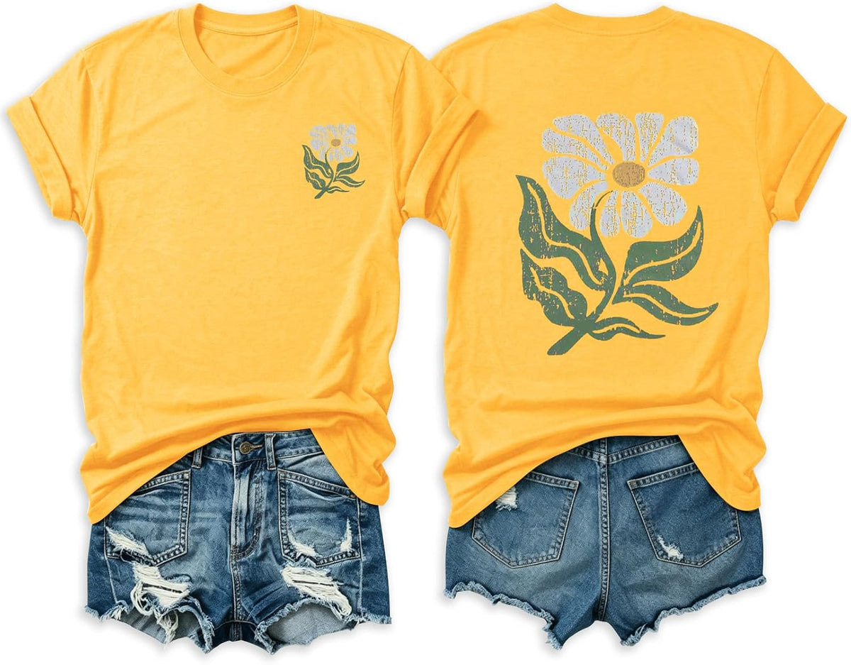 Cute T Shirts for Women Graphic Tees Short Sleeve Summer Tops - A1 Yellow