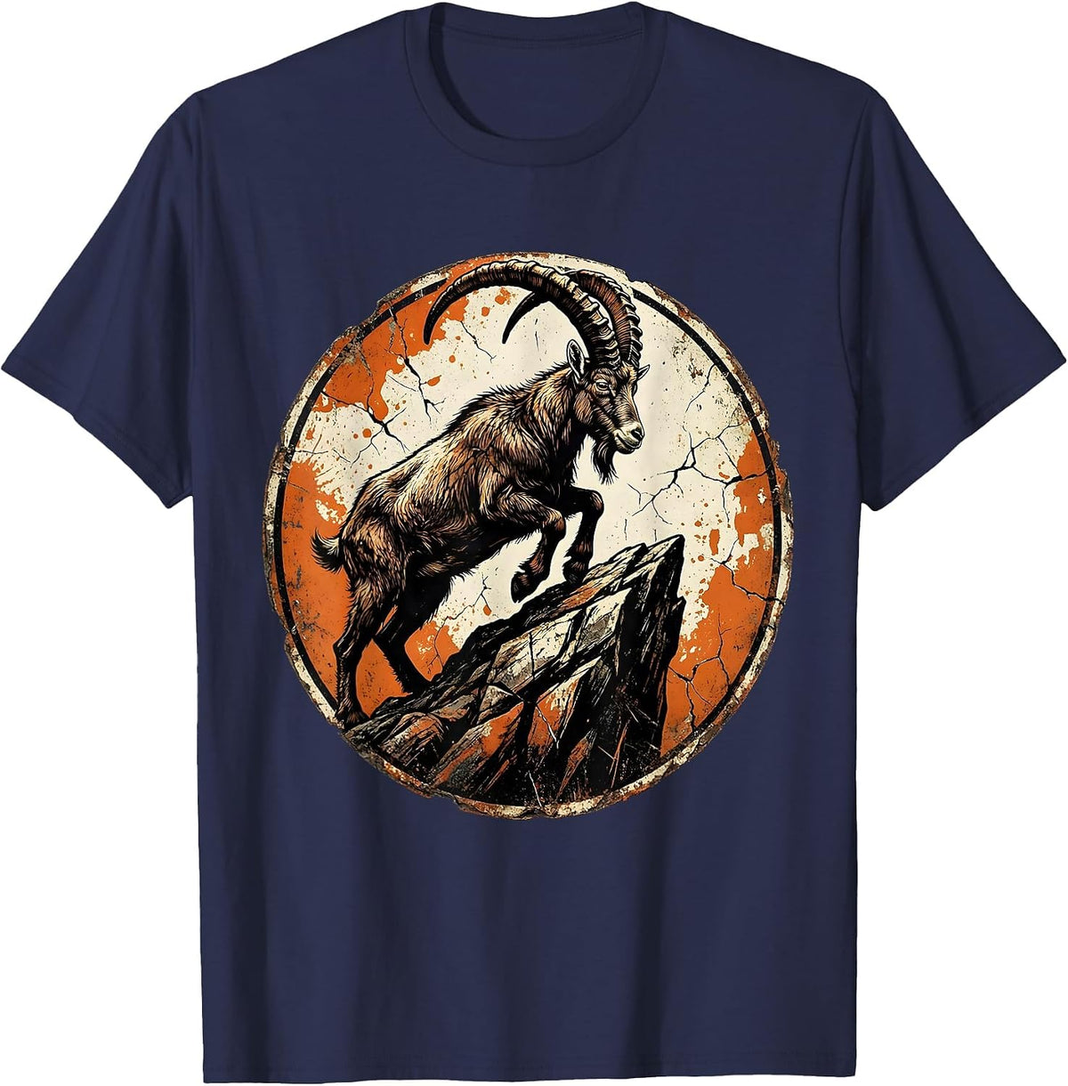Men's Mountain Goat Sheer Rock Face Live Free Design T-Shirt - Navy Blue