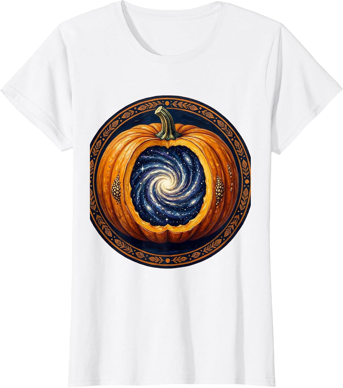 Women's Cosmic Pumpkin Galaxy Universe Halloween Design T-Shirt - White