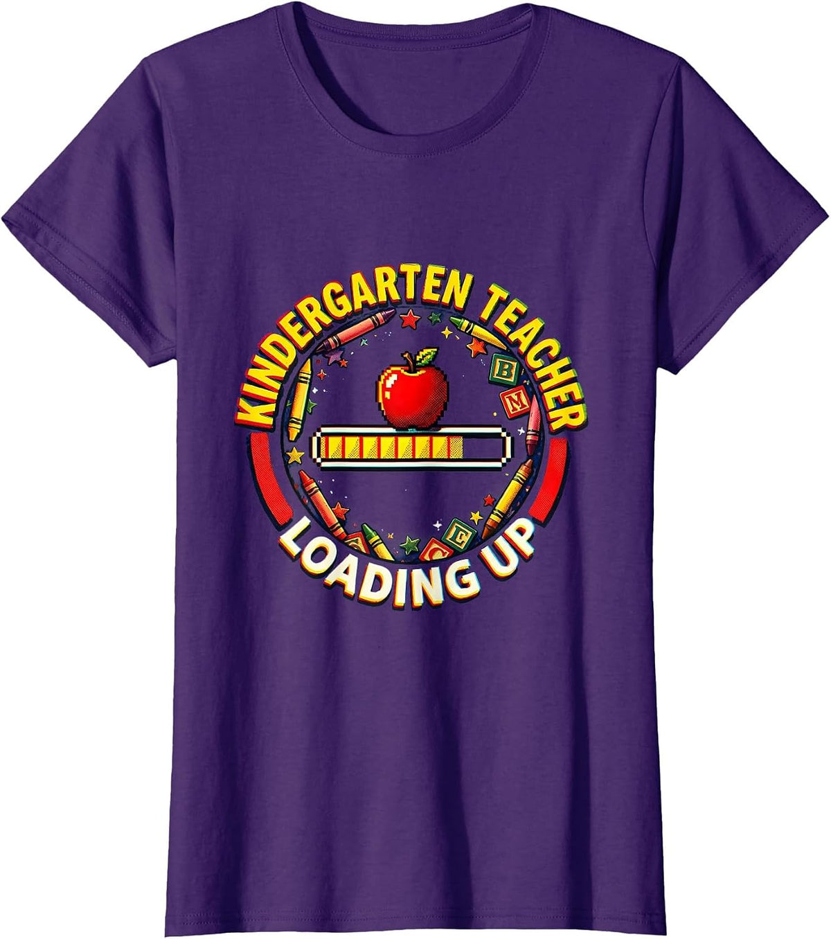 Women's Kindergarten Teacher Loading Up Educator Design T-Shirt - Purple