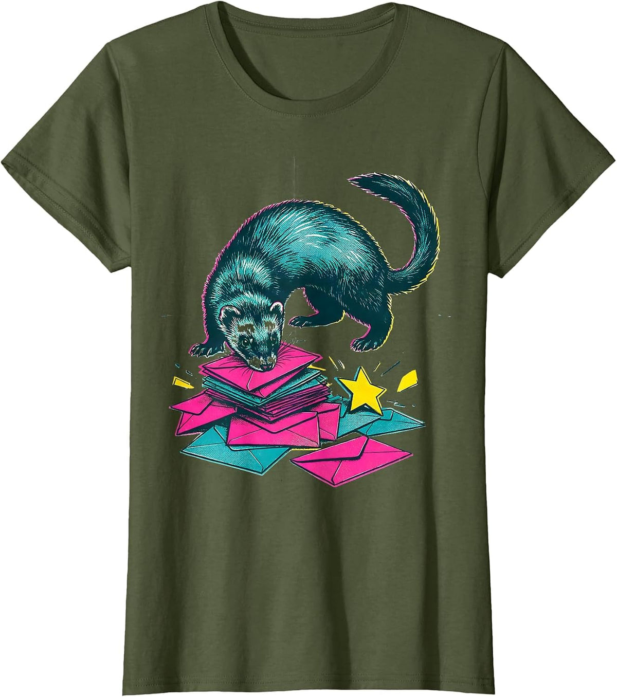 Women's Ferret Burrow Chaos Holiday Humor Gift T-Shirt - Olive Green