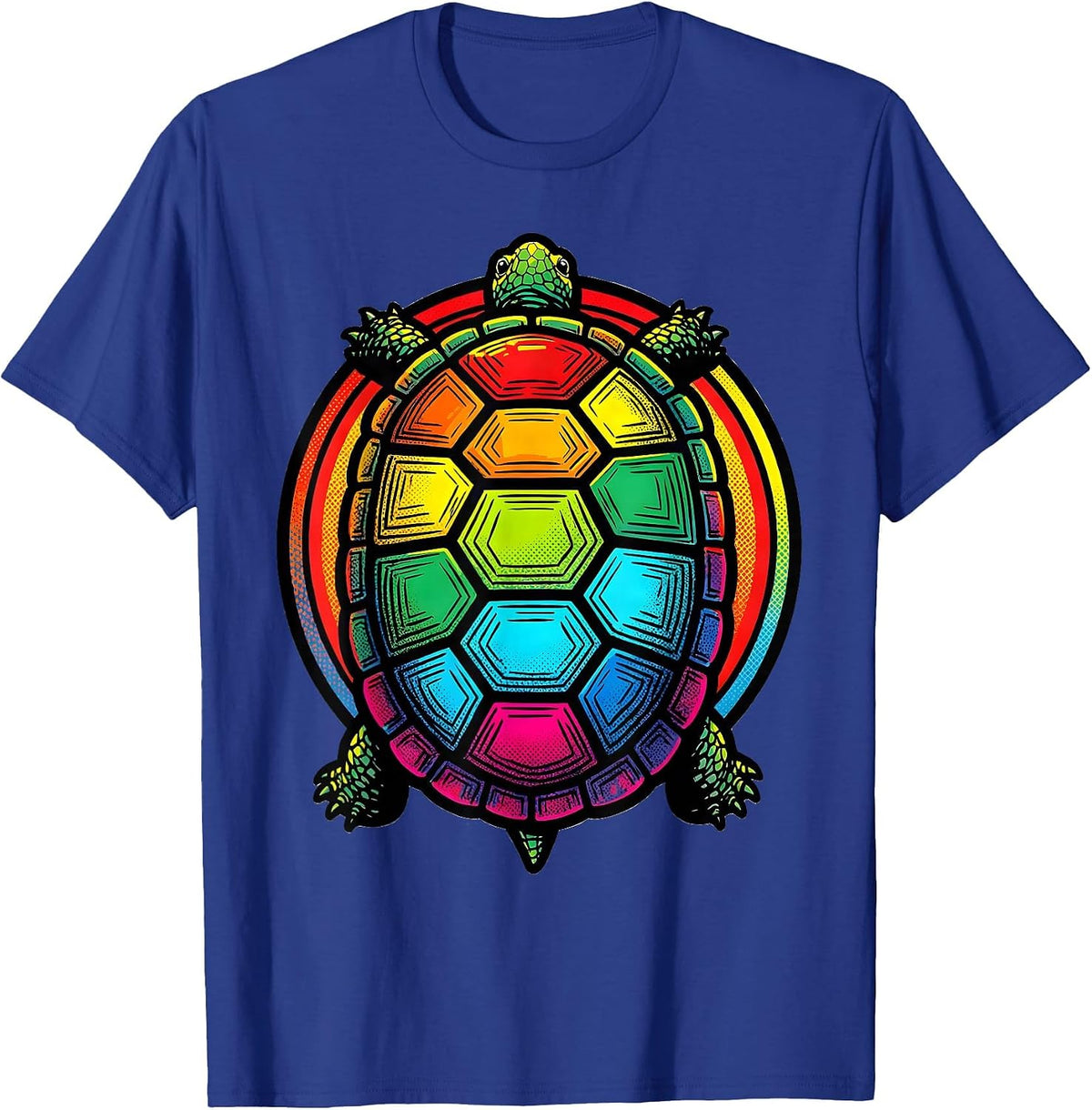 Rainbow Mosaic Turtle Shell Graphic Tee T-Shirt - Royal Blue