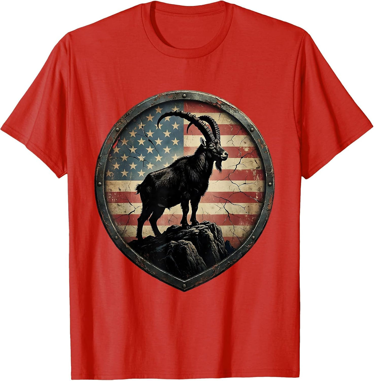 Men's Patriotic Mountain Goat Red White and Blue T-Shirt - Red