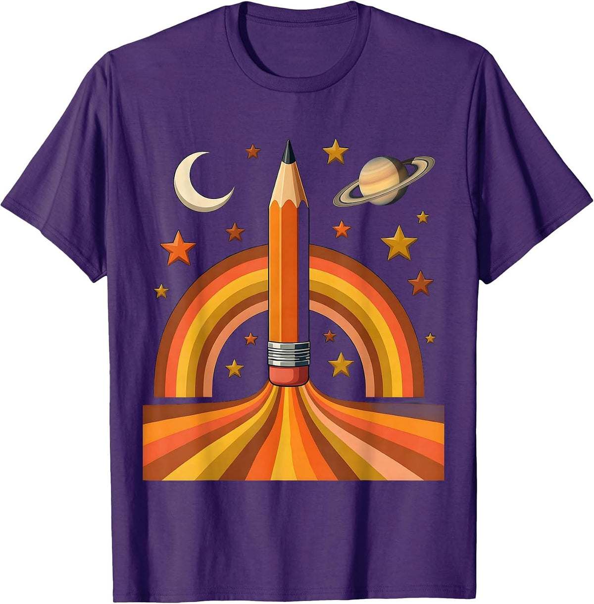 Men's 5th Grade Teacher Pencil Rocket Launch Into Space T-Shirt - Purple