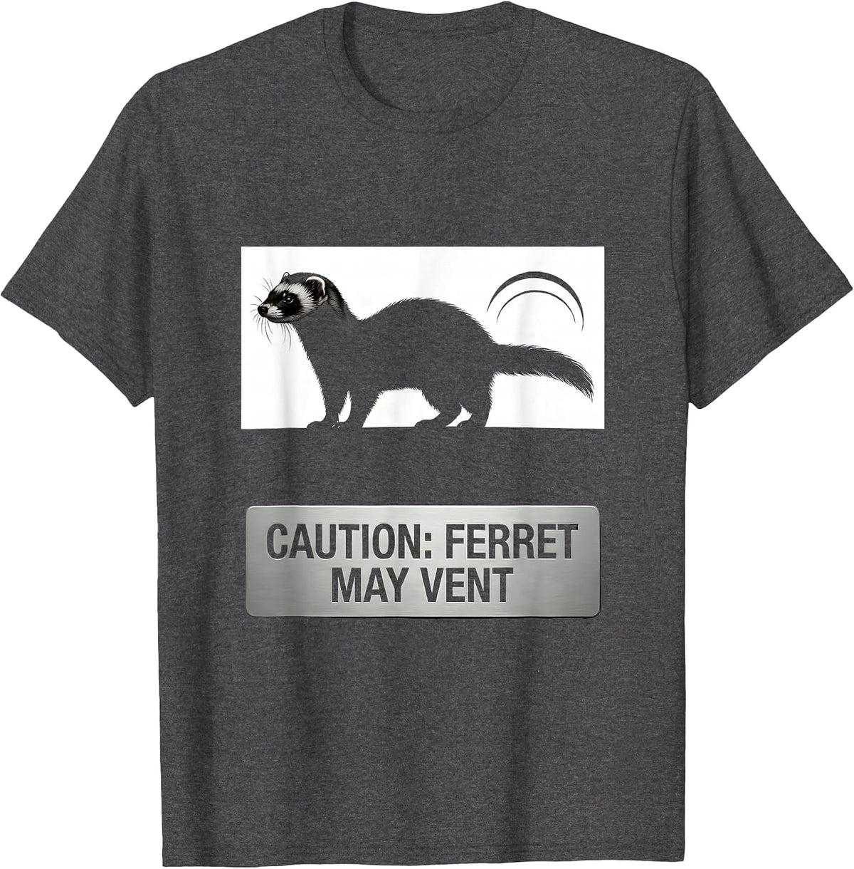 Men's Caution: Ferret May Vent Funny Fart Joke Animal Meme Humor T-Shirt - Dark Heather Grey