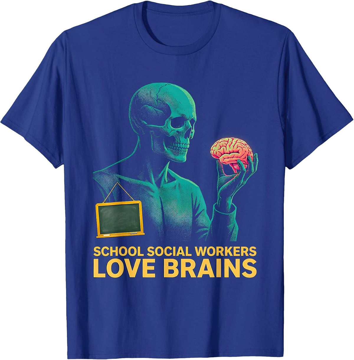 School Social Workers Love Brains Risograph Halloween Humor T-Shirt - Royal Blue