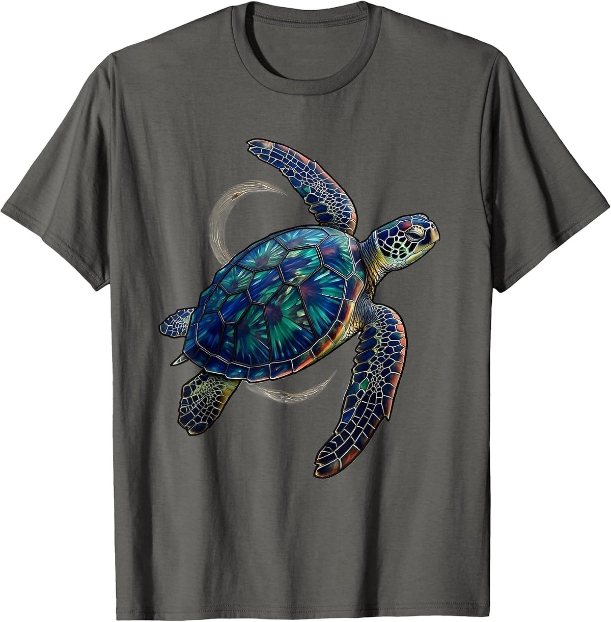 Sea Turtle Mosaic Stained Glass Ocean Animal Lover T-Shirt - Asphalt Grey