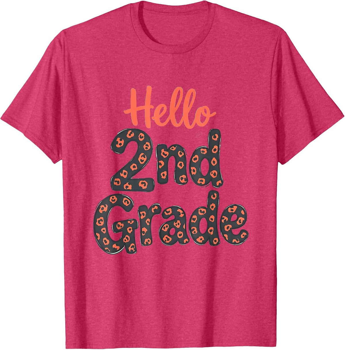 Hello 2nd Grade Cute Leopard Heart Back To School Girls T-Shirt - Red Heather