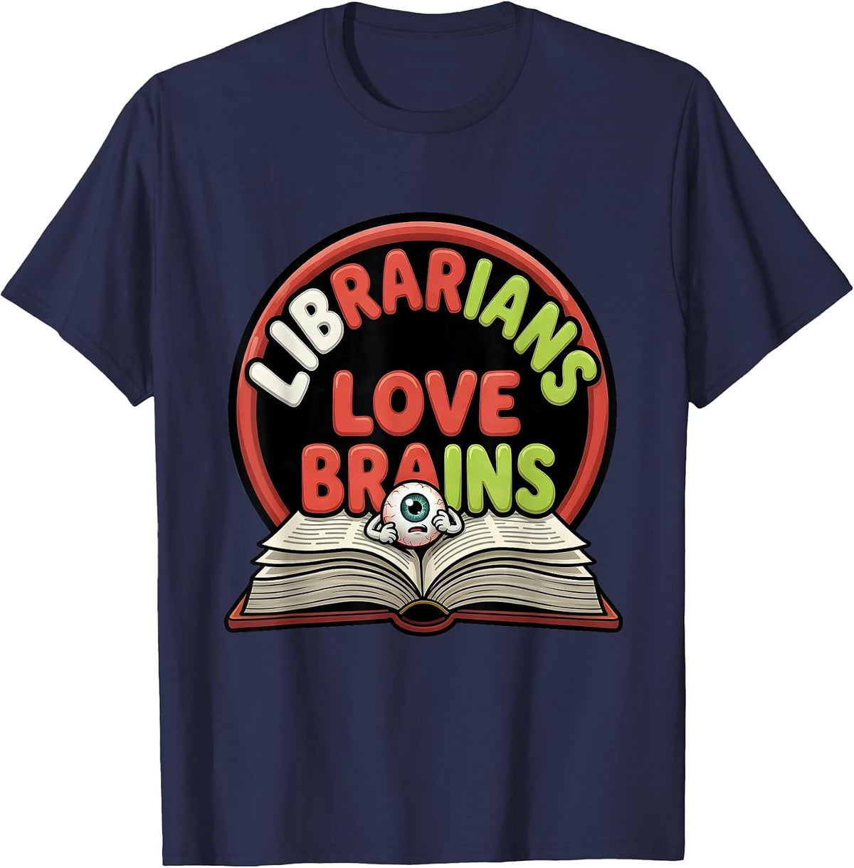 Men's Librarians Love Brains Cartoon Teacher Halloween Costume T-Shirt - Navy Blue