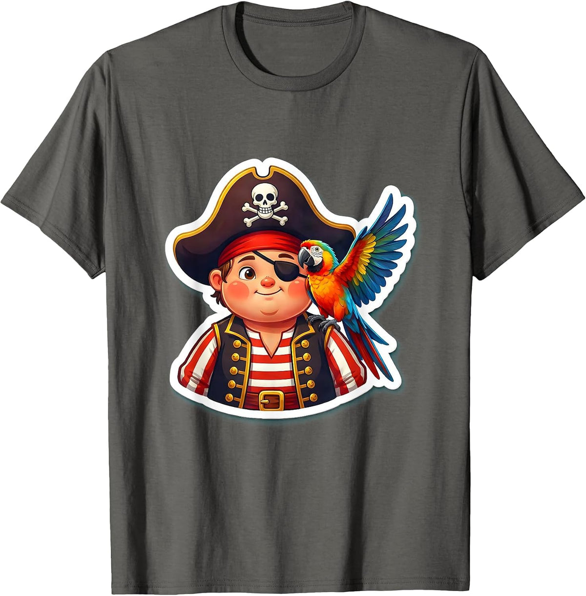 Men's Kid Pirate with Parrot on Shoulder Graphic T-Shirt - Asphalt Grey