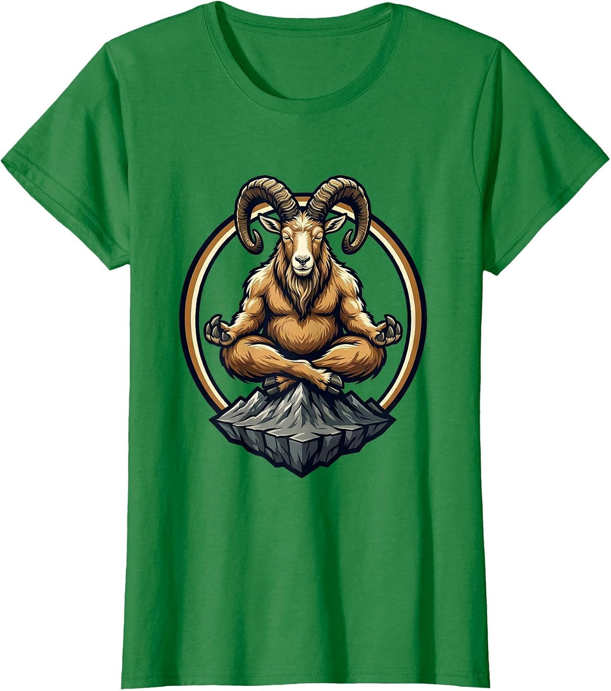 Women's Mountain Goat Meditating Funny Zen Peak Design T-Shirt - Kelly Green