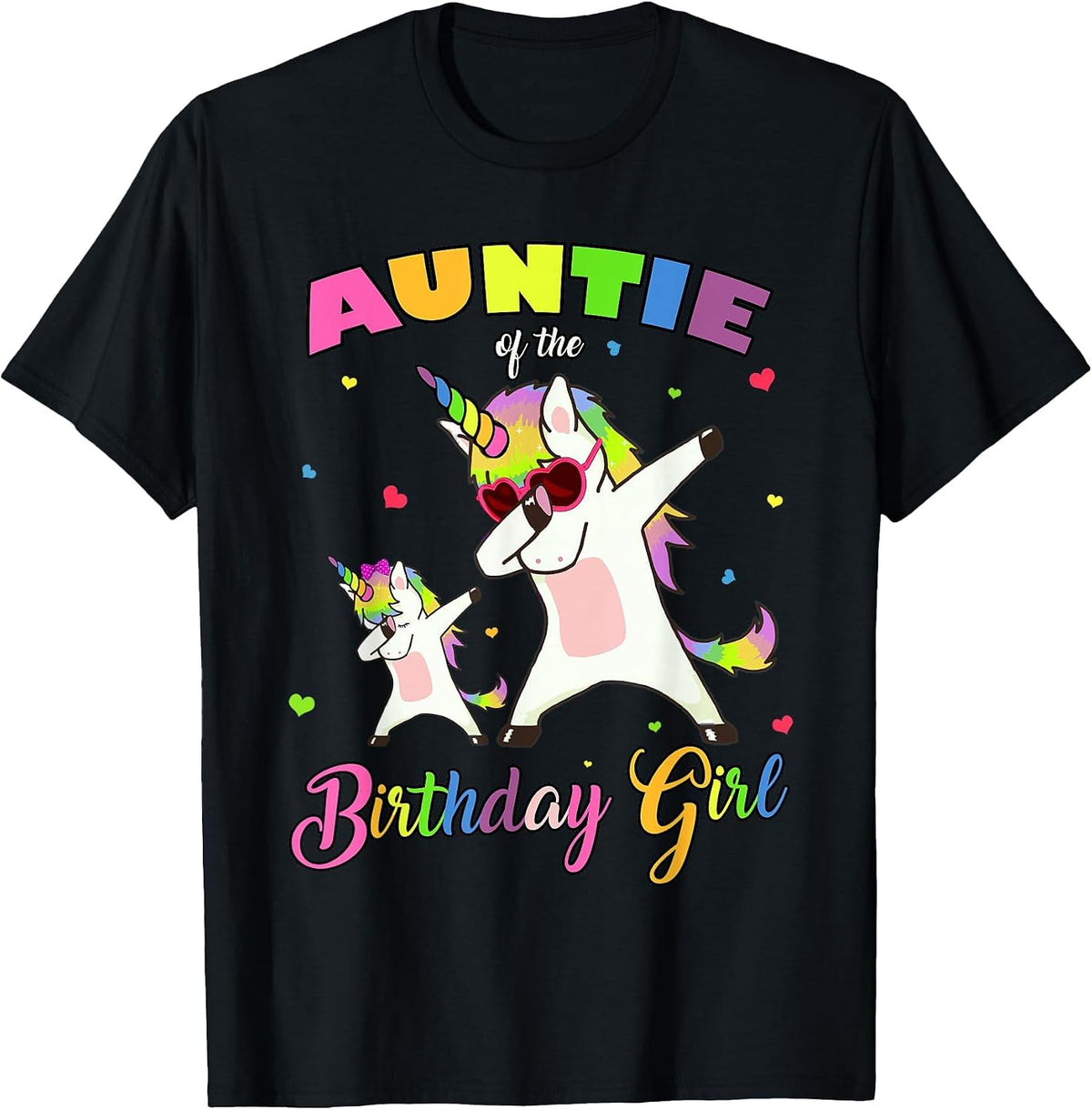 Auntie of the Birthday Girl Unicorn Birthday Princess's Aunt T-Shirt - Black