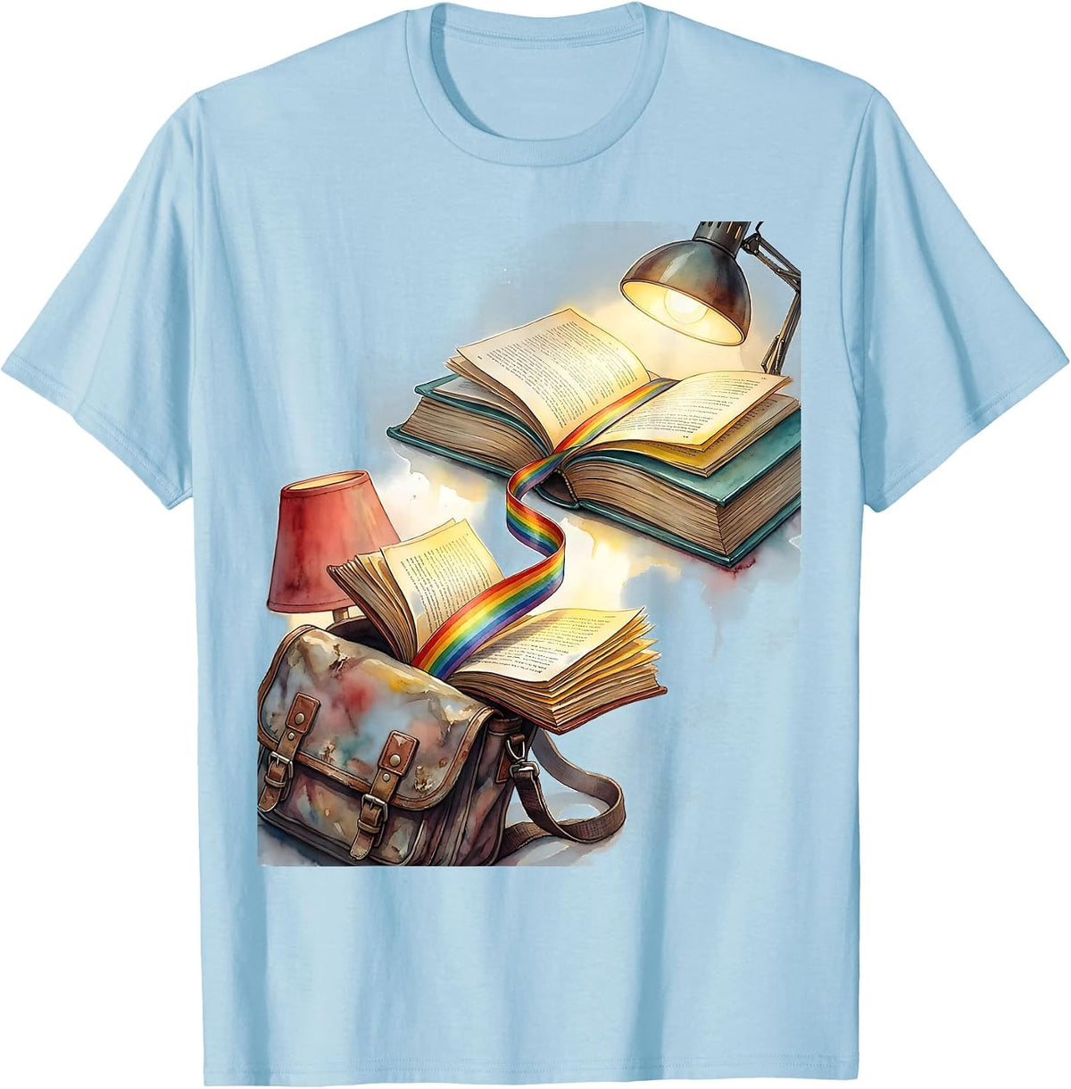 Book Lover Rainbow Reading Nostalgia Retro T-Shirt - Baby Blue