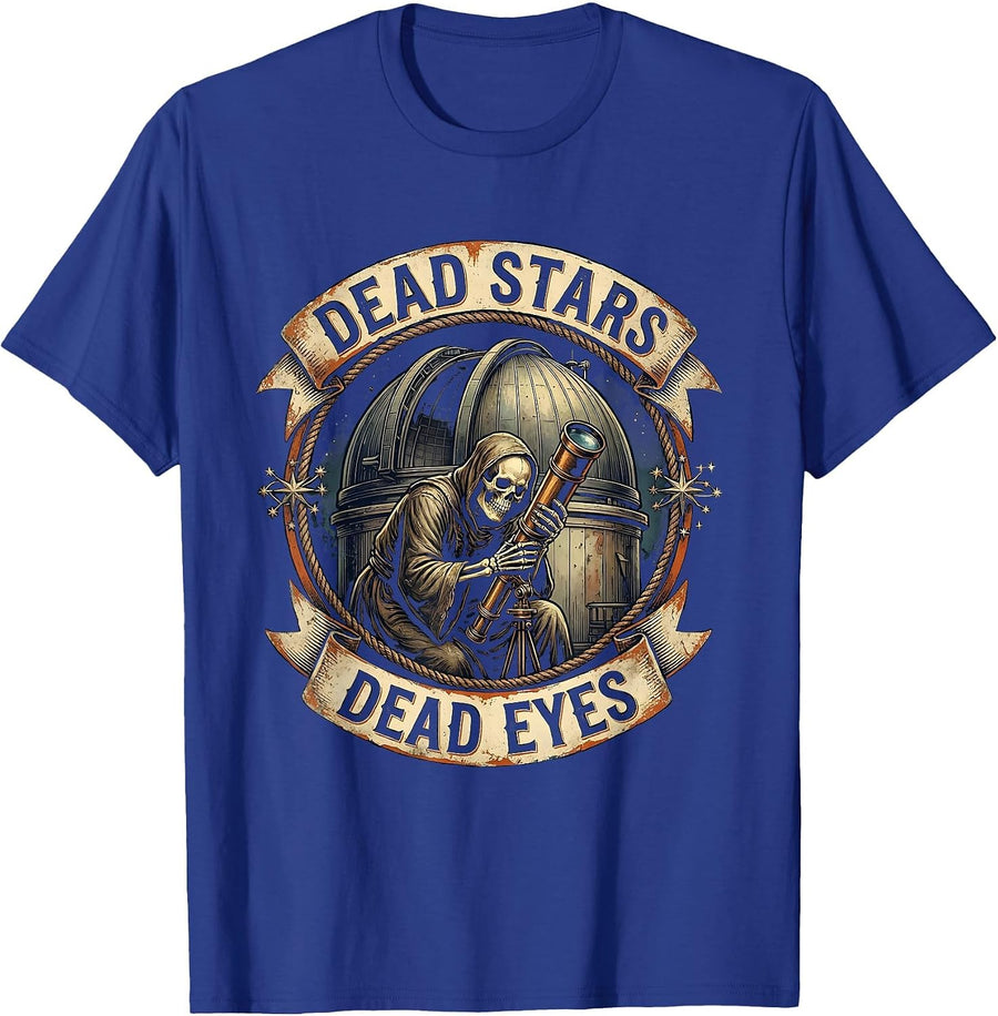 Dead Stars Dead Eyes Halloween Skeleton Observatory T-Shirt - Royal Blue