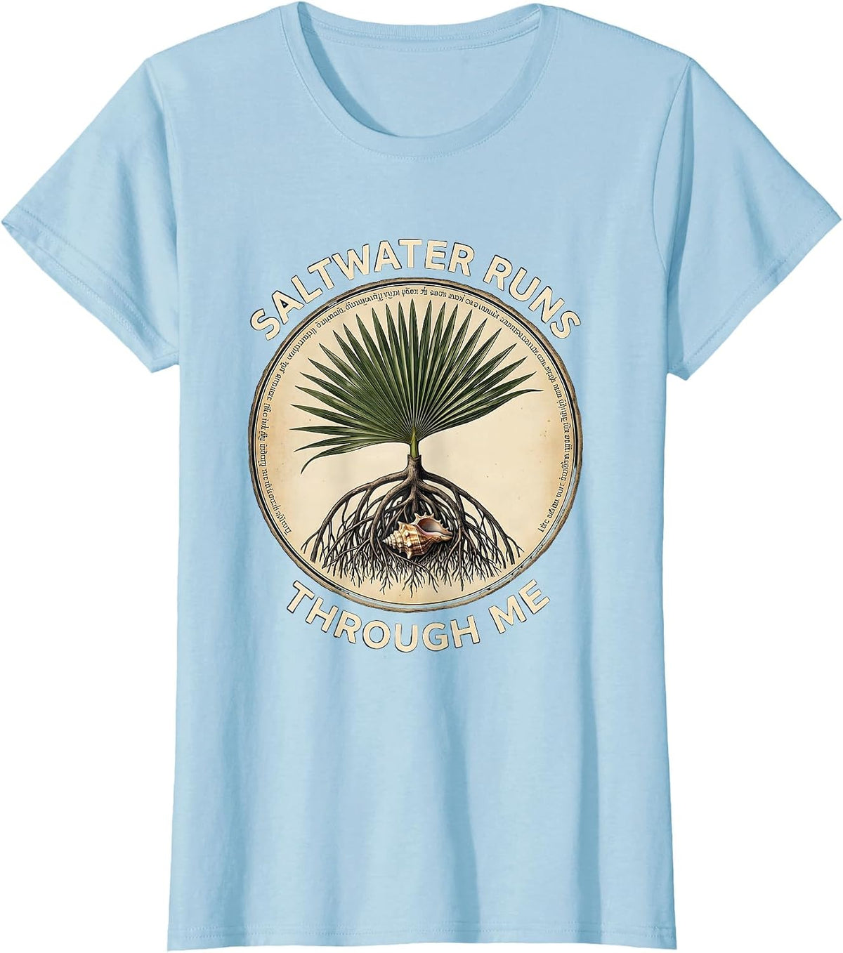 Saltwater Runs Through Me Caribbean Design T-Shirt, Women, Baby Blue, XX-Large - As Pictured