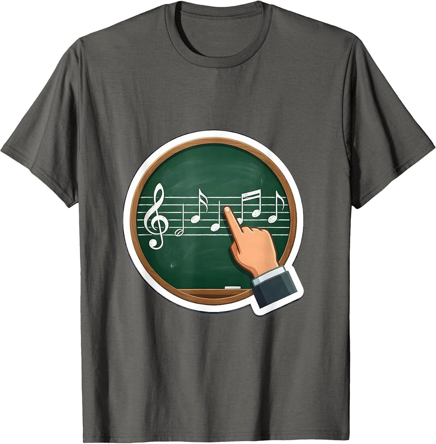 Music Teacher Chalkboard Notes Illustration T-Shirt - Asphalt Grey