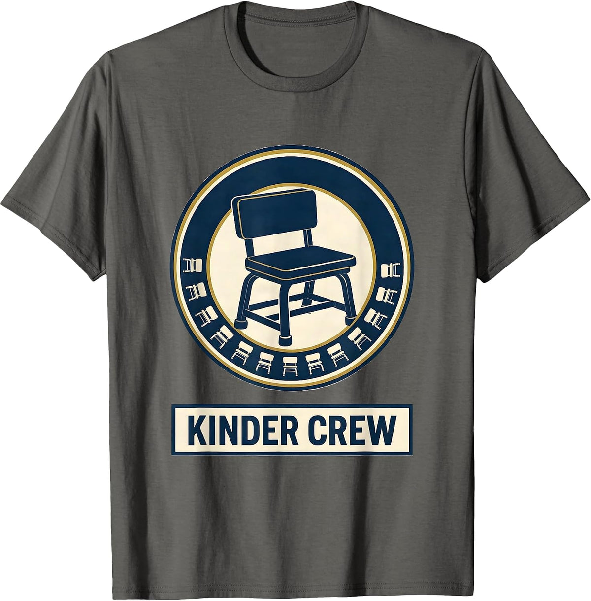 Kinder Crew Cute Kindergarten Teacher Back to School Emblem T-Shirt - Asphalt Grey
