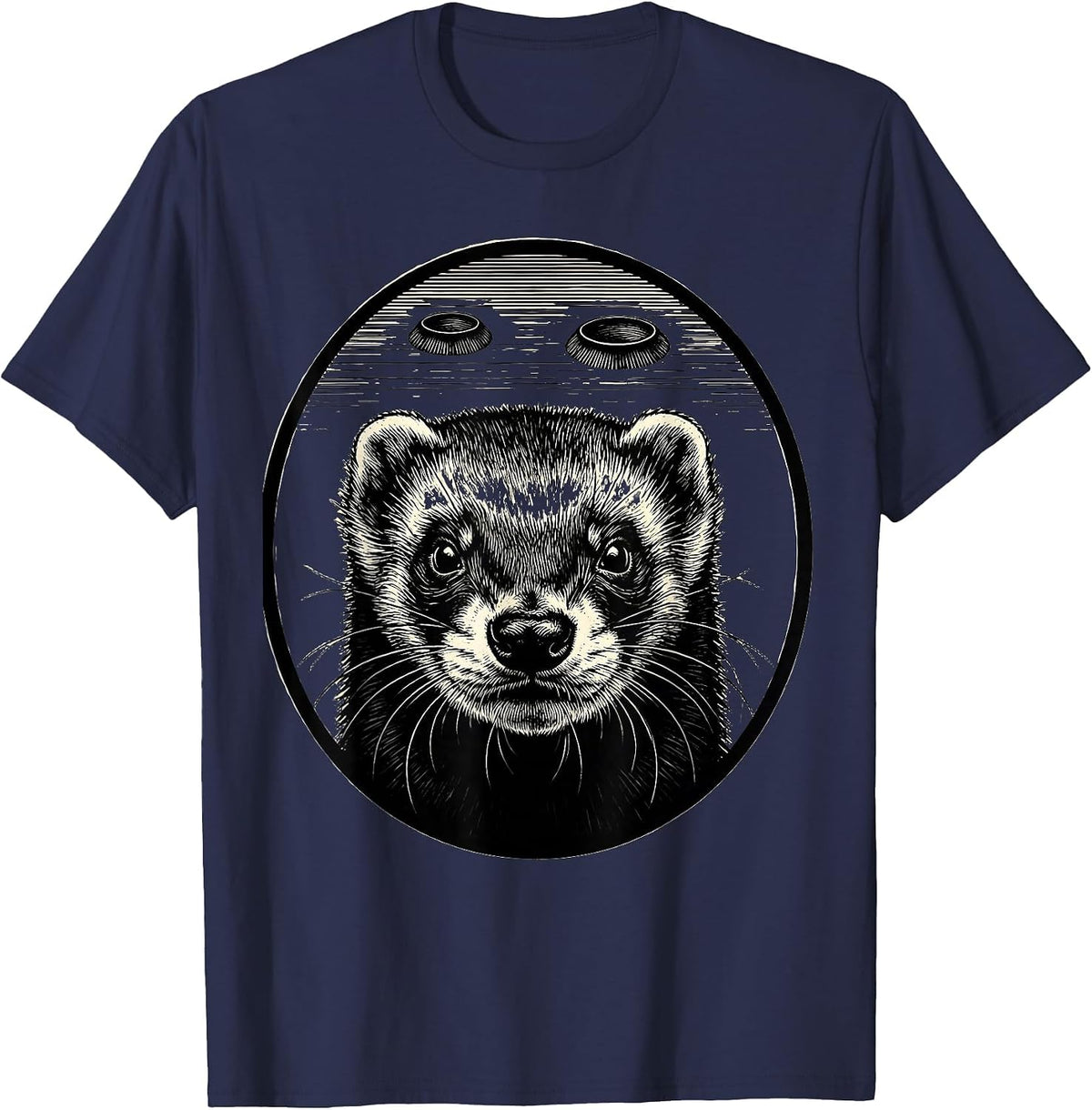 Ferret UFO Evidence Badge Scratchboard Funny Pet Lover T-Shirt - Navy Blue