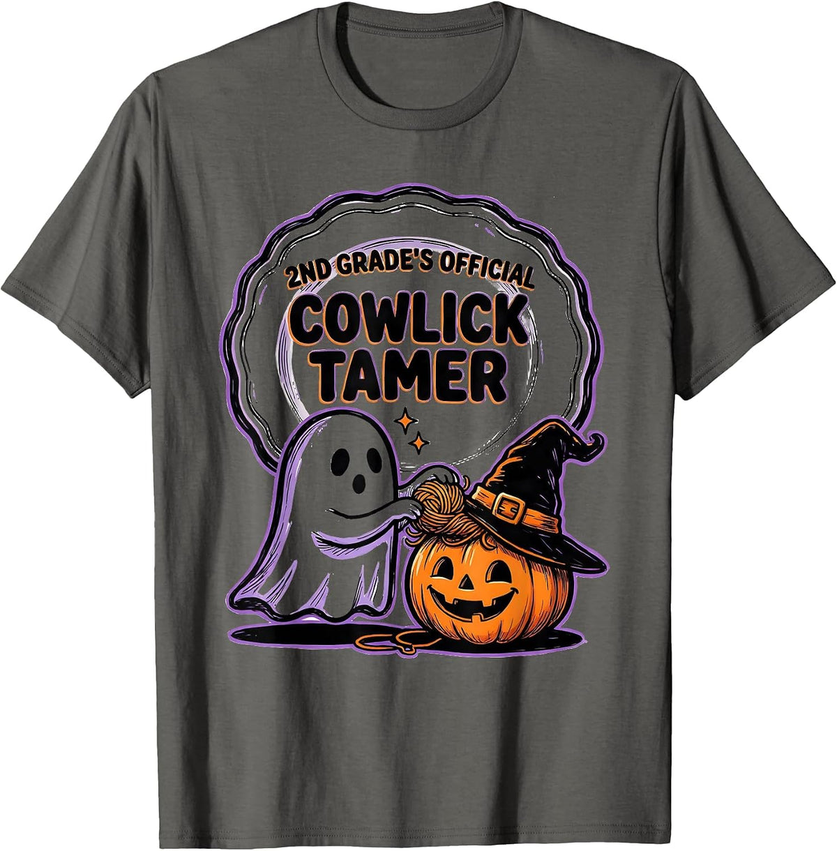 Men's 2nd Grade's Official Cowlick Tamer Spooky Second Grade T-Shirt - Asphalt Grey