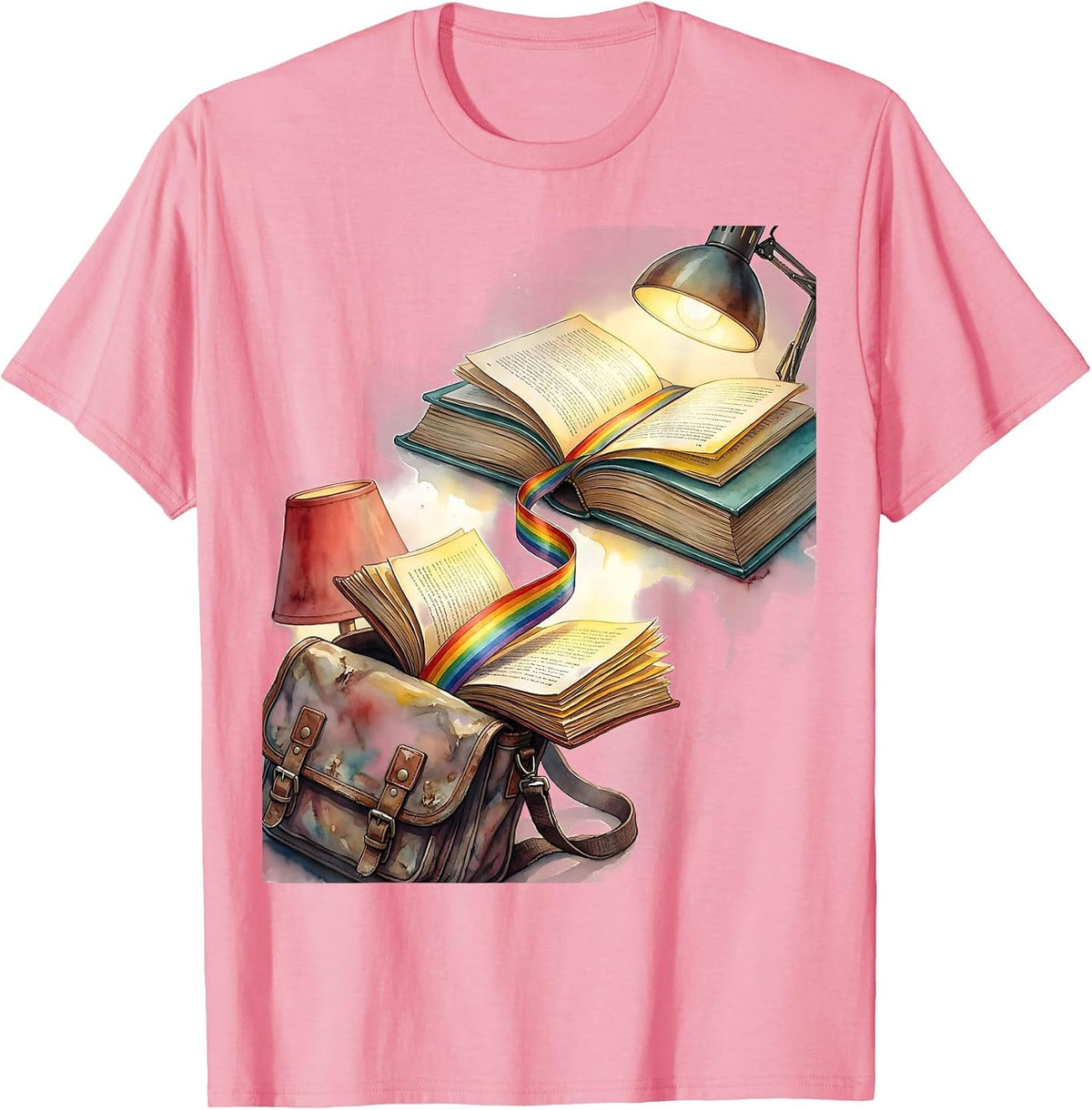 Book Lover Rainbow Reading Nostalgia Retro T-Shirt - Pink