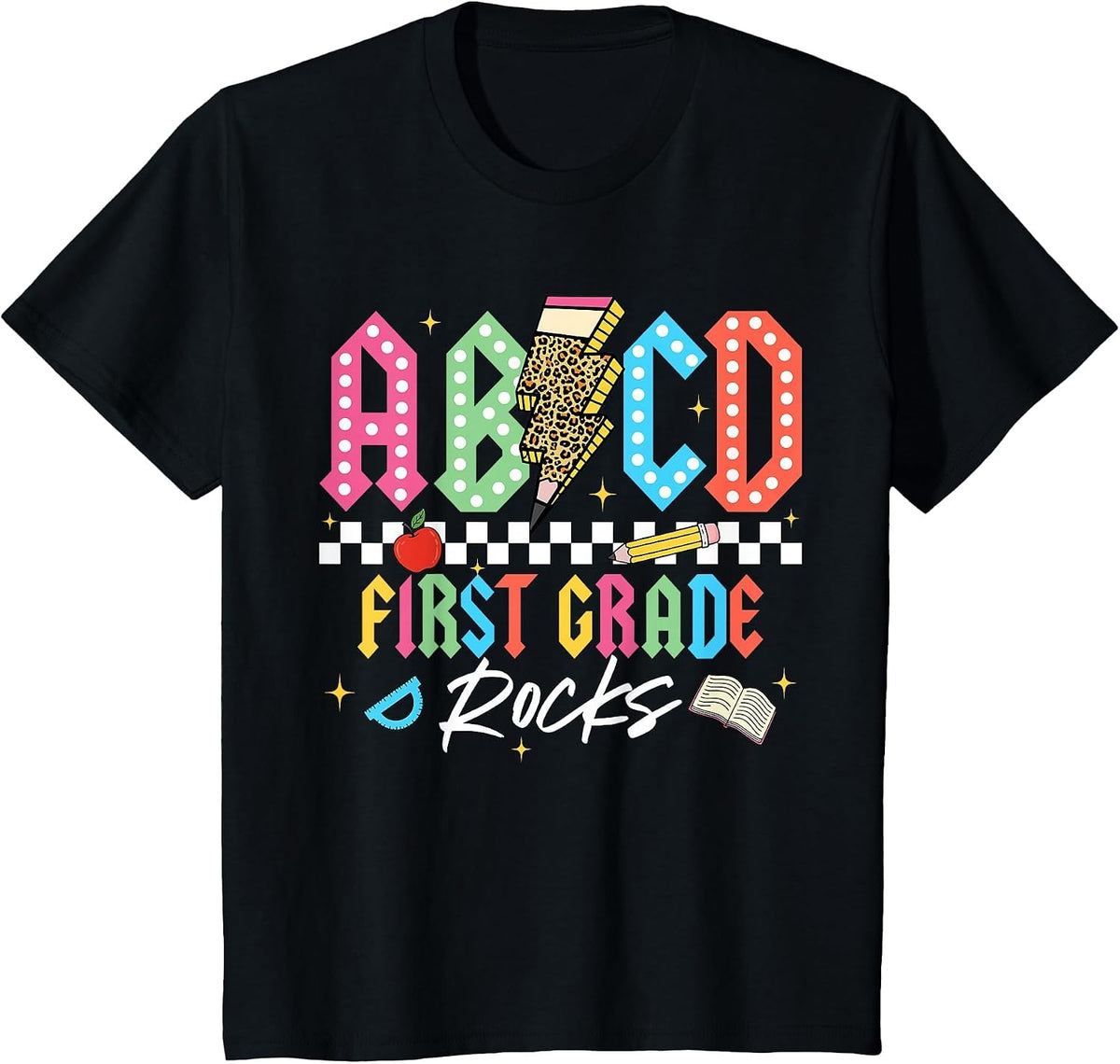 1st Grade Rocks Teacher Back to School ABCD Rocks First Day T-Shirt - Black