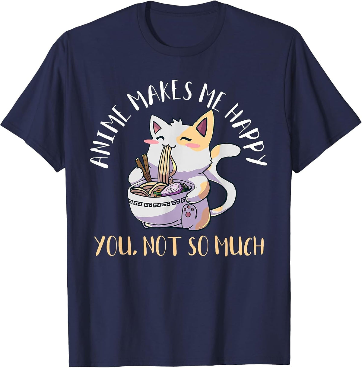 Kawaii Neko Anime Cat T-Shirt - Navy Blue