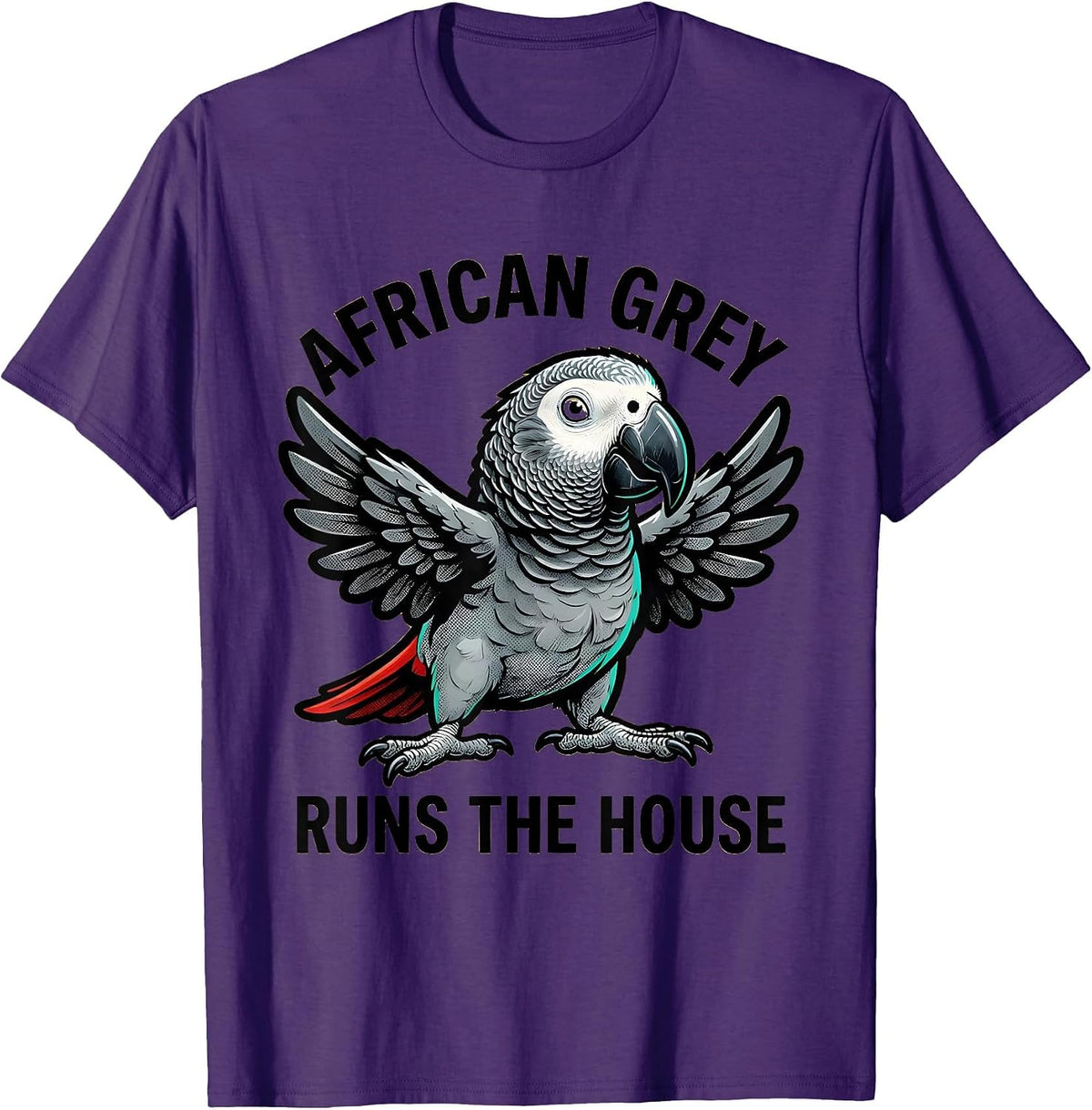 African Grey Runs The House Retro Cartoon Pet Bird Lover T-Shirt - Purple