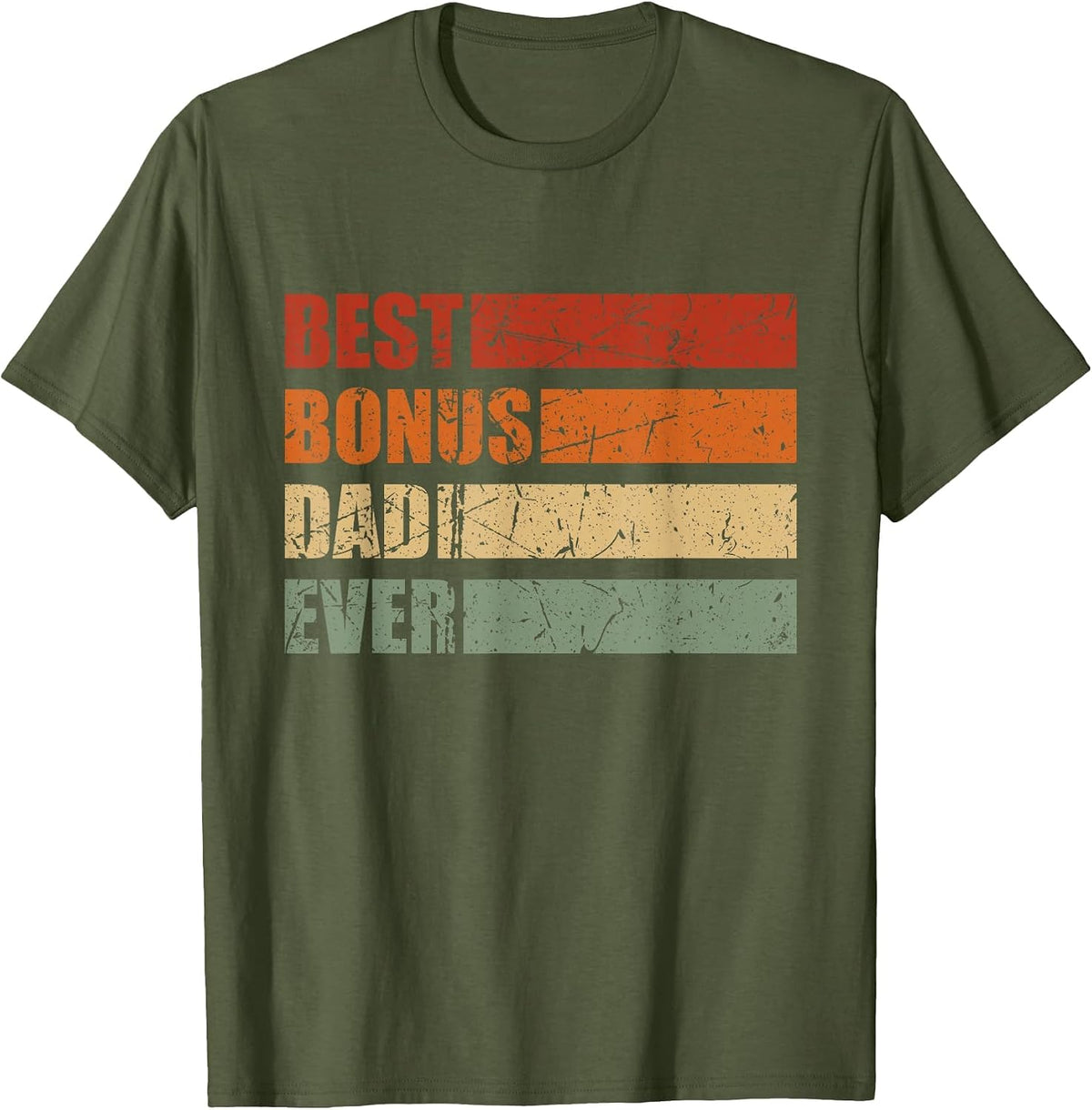 Vintage Best Bonus Dad Ever Stepdad Fathers Day Step Dad T-Shirt - Olive Green