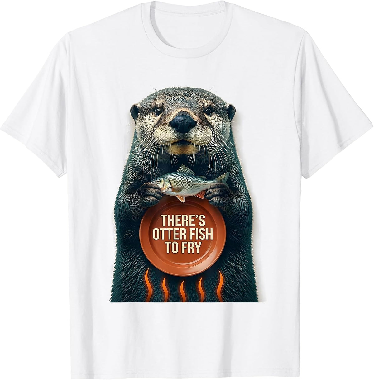 Men's There's Otter Fish To Fry Paper Cutout Cute Otter Lover T-Shirt - White