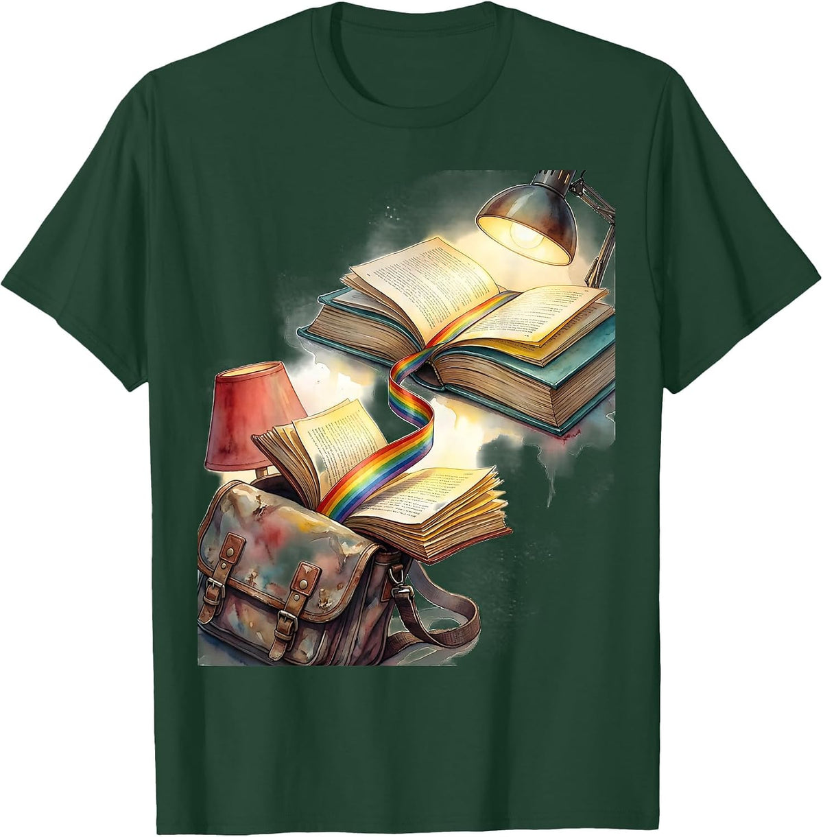 Book Lover Rainbow Reading Nostalgia Retro T-Shirt - Dark Green