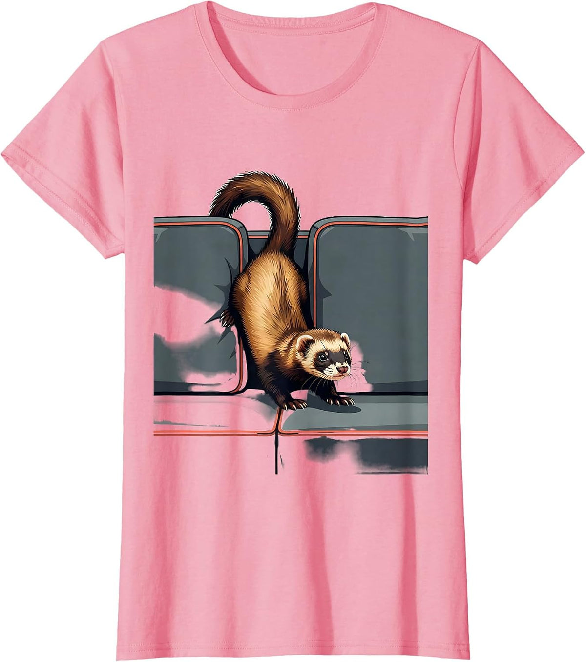 Women's Ferret Wedged Between Cushions Funny Ferret Lover Christmas T-Shirt - Pink