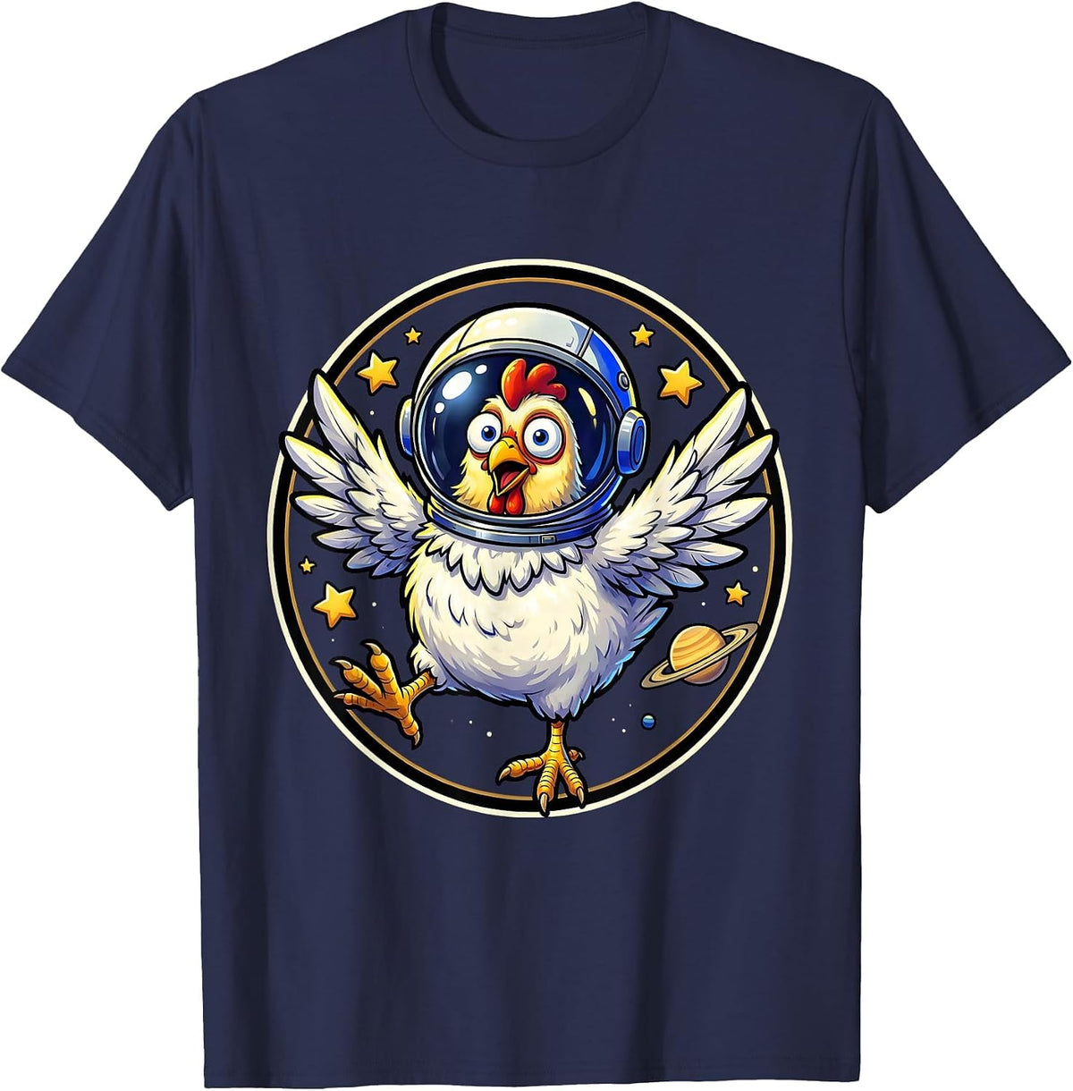 Men's Chicken Astronaut Floating in Outer Space T-Shirt - Navy Blue