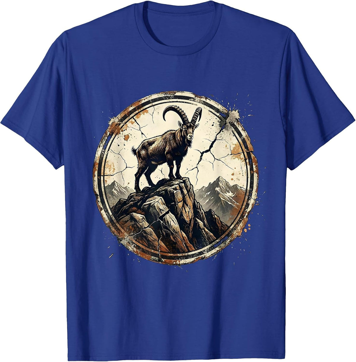 Mountain Goat Rocky Peak Live Free Design T-Shirt - Royal Blue