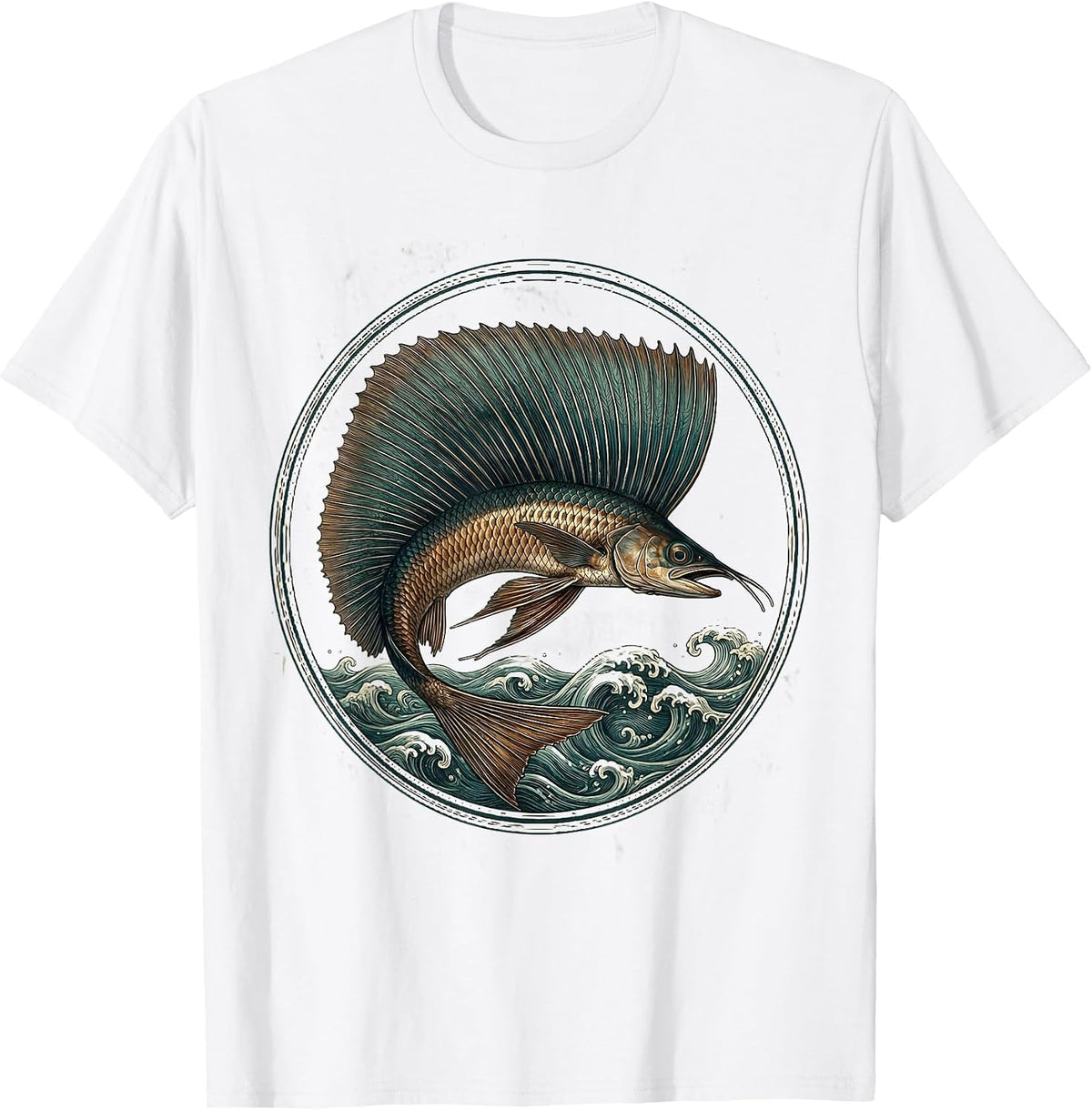 Men's Flying Fish Soaring Over Ocean Waves Graphic T-Shirt - White