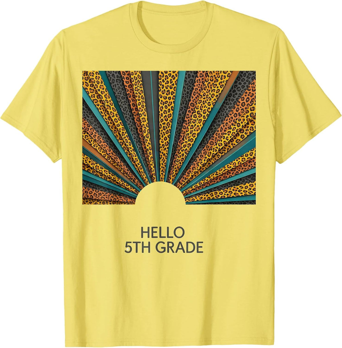 Men's Hello 5th Grade Leopard Print Teacher Back To School Girls T-Shirt - Lemon Yellow