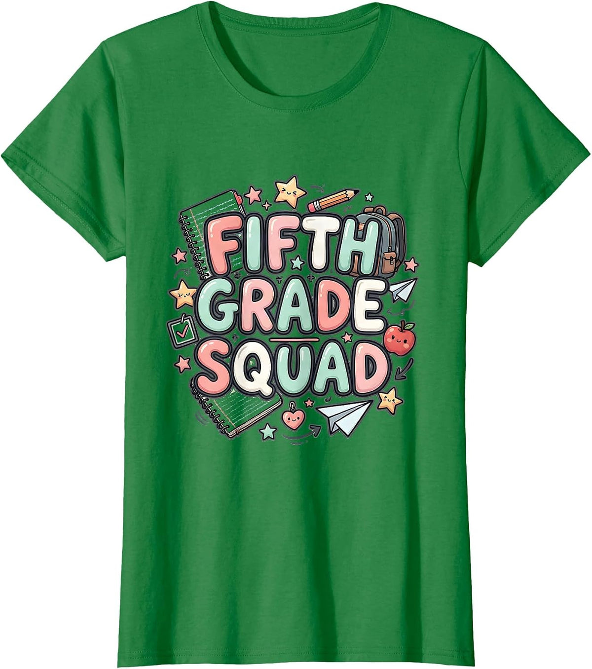 Women's Fifth Grade Squad Kawaii Doodle Back to School Teacher T-Shirt - Kelly Green