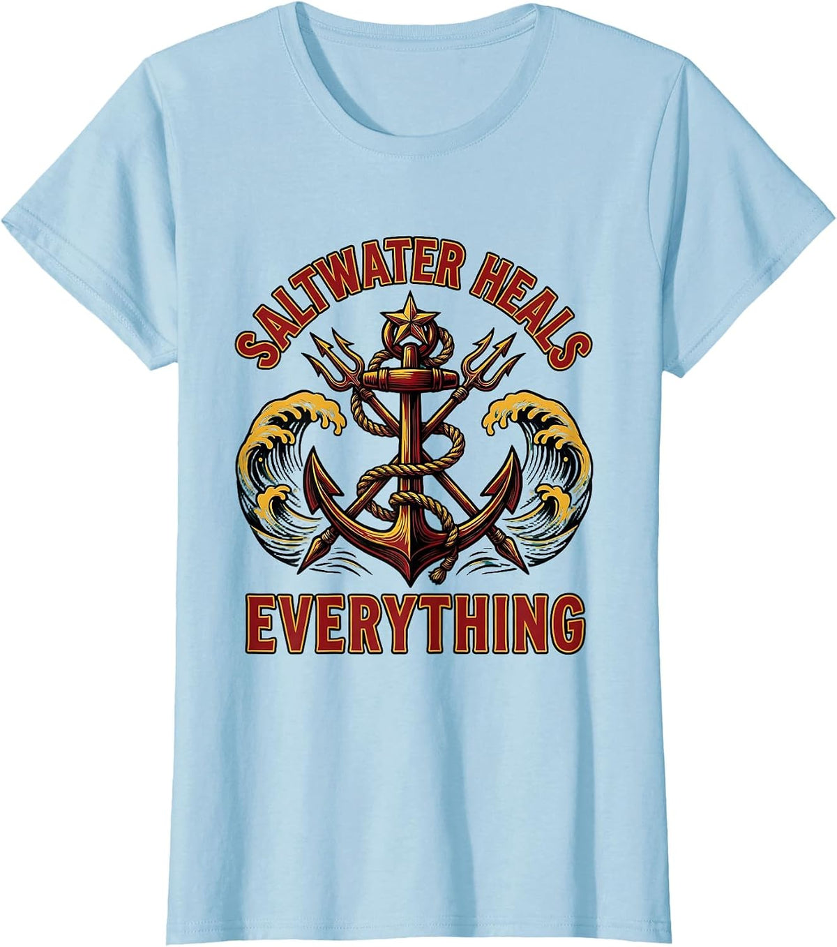 Saltwater Heals Everything Gulf of Mexico Design T-Shirt - Baby Blue