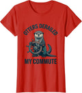 Women's Otters Derailed My Commute Funny Otter Lover Gift T-Shirt - Red