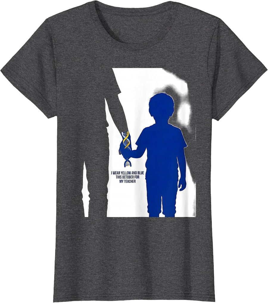 Women's I Wear Yellow And Blue This October For My Teacher Teacher T-Shirt - Dark Heather Grey